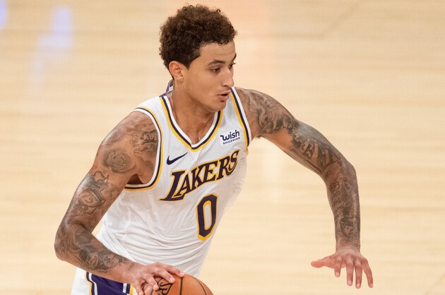 Los Angeles Lakers forward Kyle Kuzma during an NBA preseason basketball game in Los Angeles, Friday, Dec. 11, 2020. (AP Photo/Kyusung Gong)