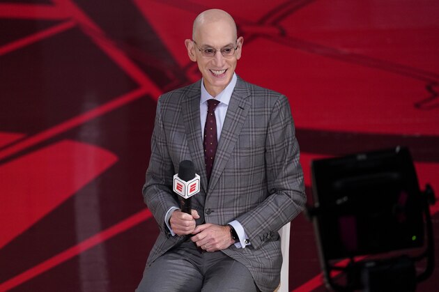 NBA Commissioner Adam Silver does an interview before Game 3 of basketball's NBA Finals, Sunday, Oct. 4, 2020, in Lake Buena Vista, Fla. (AP Photo/Mark J. Terrill)