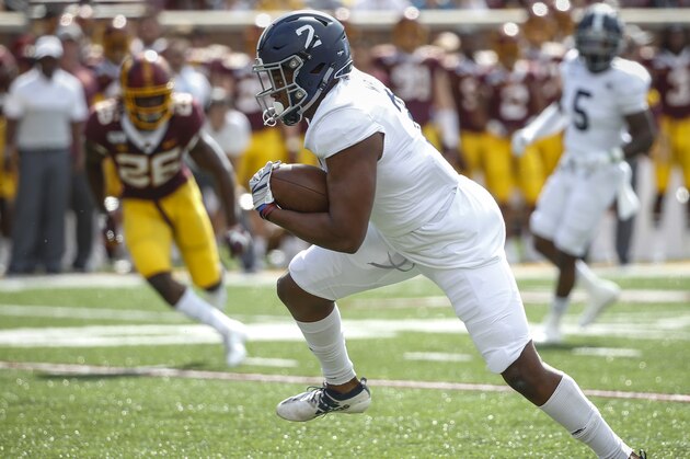Georgia Southern running back Logan Wright gets free for a touchdown against Minnesota in the first quarter of an NCAA college football game Saturday, Sept. 14, 2019, in Minneapolis. Minnesota won 35-32. (AP Photo/Bruce Kluckhohn)