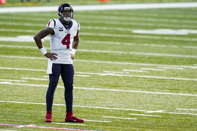 Houston Texans quarterback Deshaun Watson (4) watches a replay in the second half of an NFL football game against the Indianapolis Colts in Indianapolis, Sunday, Dec. 20, 2020. (AP Photo/Darron Cummings)