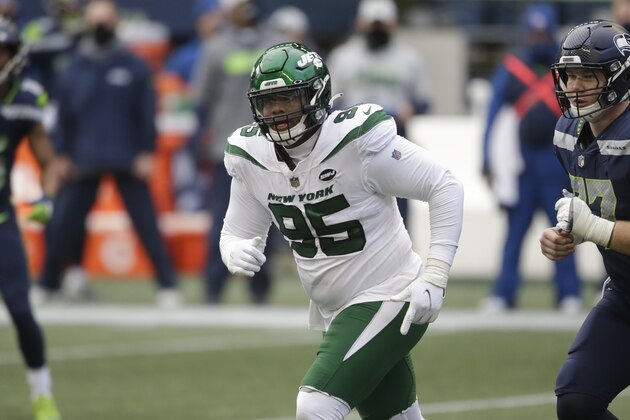 New York Jets defensive tackle Quinnen Williams in action against the Seattle Seahawks in an NFL football game, Sunday, Dec. 13, 2020, in Seattle. (AP Photo/Lindsey Wasson)