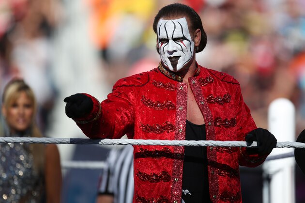 IMAGE DISTRIBUTED FOR WWE - WWE Superstar Sting makes his first ever WrestleMania appearance at Levi’s Stadium on Sunday, March 29, 2015 in Santa Clara, CA. WrestleMania broke the Levi’s Stadium attendance record at 76,976 fans from all 50 states and 40 countries. (Don Feria/AP Images for WWE)