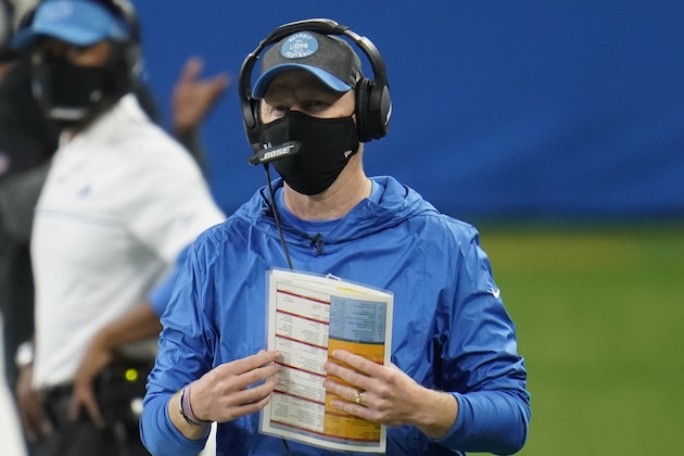 Detroit Lions head coach Darrell Bevell watches during an NFL football game against the Green Bay Packers, Sunday, Dec. 13, 2020, in Detroit. (AP Photo/Paul Sancya)