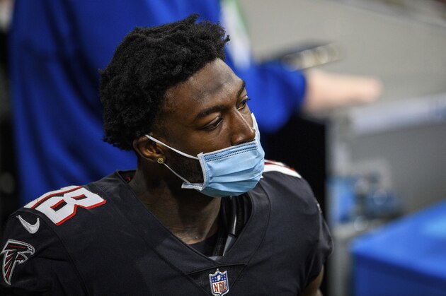Atlanta Falcons wide receiver Calvin Ridley (18) walks the sideline during the second half of an NFL football game against the Tampa Bay Buccaneers, Sunday, Dec. 20, 2020, in Atlanta. The Tampa Bay Buccaneers won 31-27. (AP Photo/Danny Karnik)