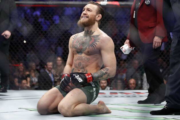 FILE - In this Saturday, Jan. 18, 2020, file photo, Conor McGregor smiles after defeating Donald