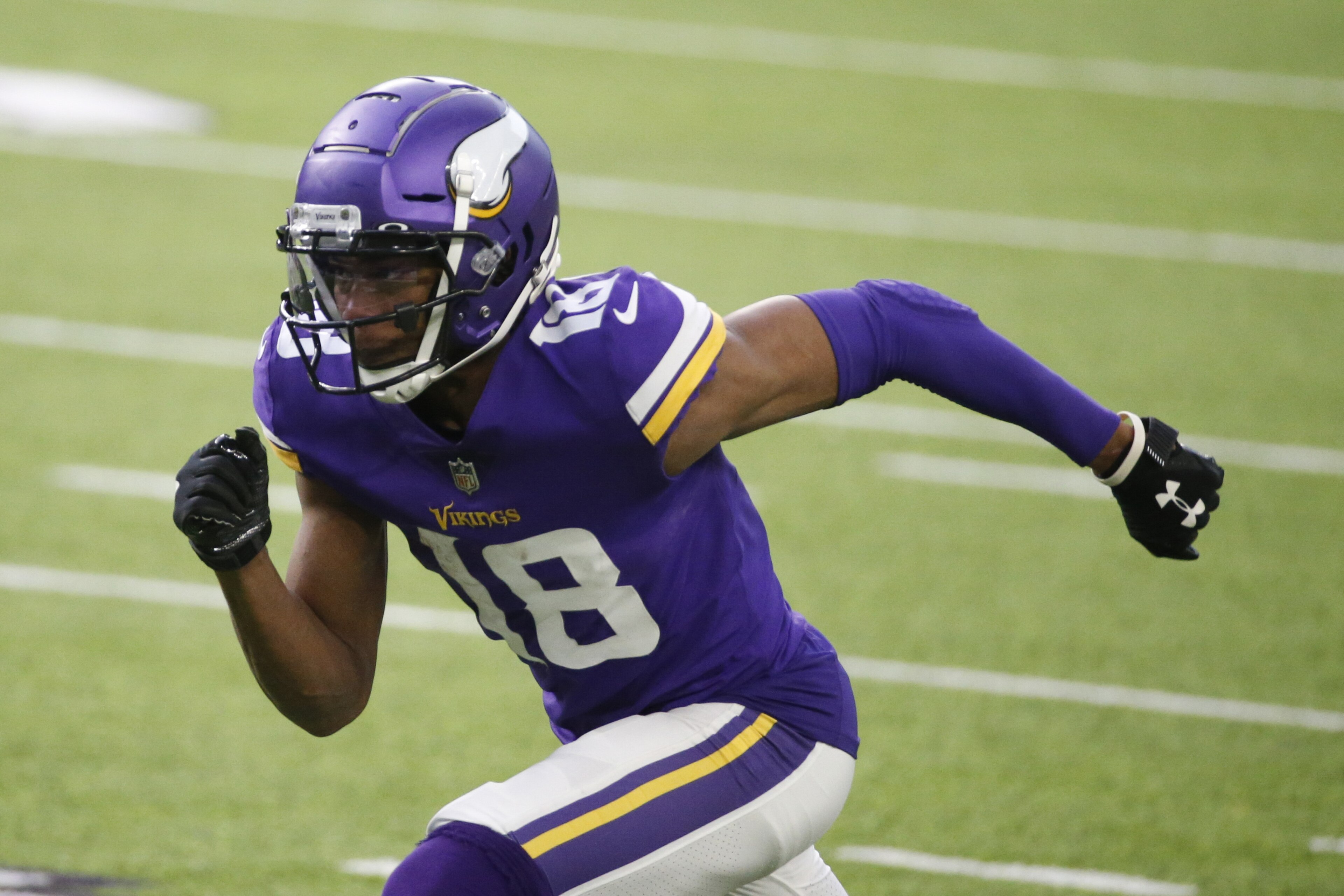 Minnesota Vikings wide receiver Justin Jefferson runs up field during the second half of an NFL football game against the Chicago Bears, Sunday, Dec. 20, 2020, in Minneapolis. (AP Photo/Bruce Kluckhohn)