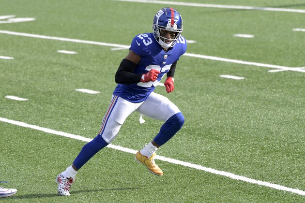 New York Giants free safety Logan Ryan (23) warms-up before an NFL football game against the Arizona Cardinals, Sunday, Dec. 13, 2020, in East Rutherford, N.J. (AP Photo/Bill Kostroun)