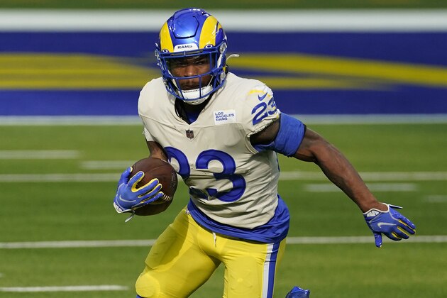 Los Angeles Rams running back Cam Akers carries New York Jets during the first half of an NFL football game Sunday, Dec. 20, 2020, in Inglewood, Calif. (AP Photo/Ashley Landis)