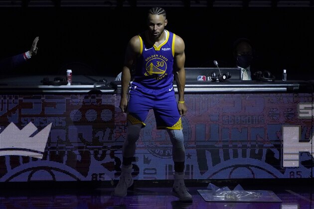 Golden State Warriors guard Stephen Curry before the Warriors play the Sacramento Kings in an NBA preseason basketball game in Sacramento, Calif., Thursday, Dec. 17, 2020. The Warriors won 113-109. (AP Photo/Rich Pedroncelli)