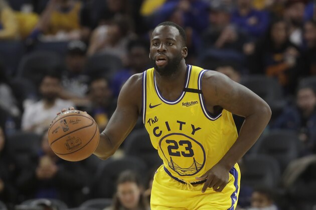 Golden State Warriors forward Draymond Green (23) against the Indiana Pacers during an NBA basketball game in San Francisco, Friday, Jan. 24, 2020. (AP Photo/Jeff Chiu)