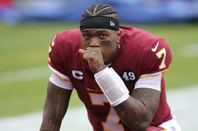 Washington Football Team quarterback Dwayne Haskins (7) in action before an NFL football game against the Seattle Seahawks, Sunday, Dec. 20, 2020 in Landover, Md. (AP Photo/Daniel Kucin Jr.)