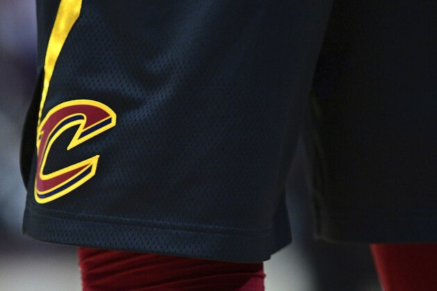The Cleveland Cavaliers logo on display in the first half of an NBA basketball game between the Cleveland Cavaliers and Los Angeles Clippers, Friday, March 22, 2019, in Cleveland. The Clippers won 110-108. (AP Photo/David Dermer)
