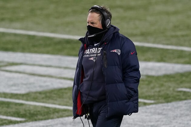 New England Patriots head coach Bill Belichick watches from the sideline in the second half of an NFL football game against the Buffalo Bills, Monday, Dec. 28, 2020, in Foxborough, Mass. (AP Photo/Elise Amendola)
