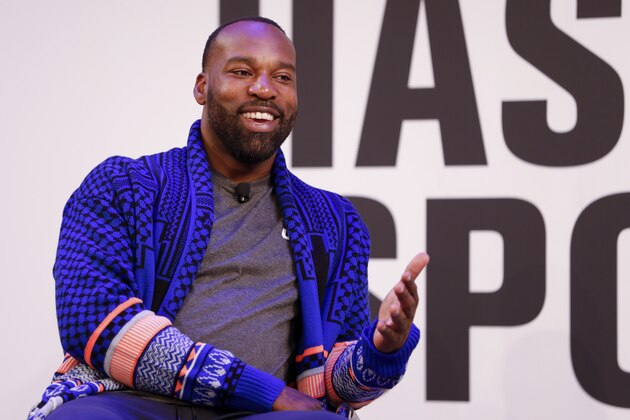 IMAGE DISTRIBUTED FOR HASHTAG SPORTS-  Baron Davis from Baron Davis Enterprises, being interviewed on staged by Bonnie Bernstein, at the Hashtag Sports event, at the Hashtag Sports event , at The Times Center on Wednesday, June 26, 2019 in New York. (Ann-Sophie Fjello-Jensen/AP Images for Hashtag Sports)