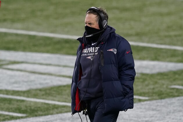 New England Patriots head coach Bill Belichick watches from the sideline in the second half of an NFL football game against the Buffalo Bills, Monday, Dec. 28, 2020, in Foxborough, Mass. (AP Photo/Elise Amendola)