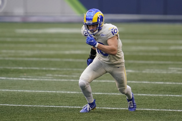 Los Angeles Rams wide receiver Cooper Kupp (10) in action against the Seattle Seahawks during the second half of an NFL football game, Sunday, Dec. 27, 2020, in Seattle. (AP Photo/Elaine Thompson)