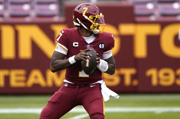 Washington Football Team quarterback Dwayne Haskins drops back to pass during an NFL football game against the Seattle Seahawks, Sunday, Dec. 20, 2020, in Landover, Md. (AP Photo/Mark Tenally)
