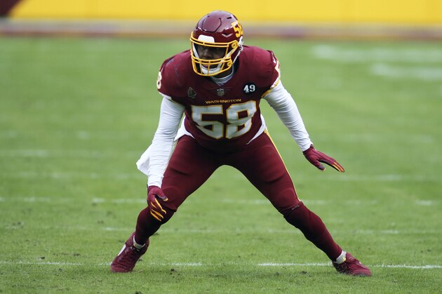 Washington Football Team outside linebacker Thomas Davis (58) in action during an NFL football game against the Seattle Seahawks, Sunday, Dec. 20, 2020 in Landover, Md. (AP Photo/Daniel Kucin Jr.)