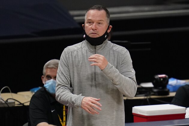 Denver Nuggets head coach Michael Malone in the second half of an NBA basketball game Monday, Dec. 28, 2020, in Denver. (AP Photo/David Zalubowski)