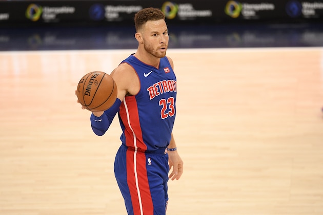Detroit Pistons forward Blake Griffin (23) in action during the first half of a preseason NBA basketball game against the Washington Wizards, Thursday, Dec. 17, 2020, in Washington. (AP Photo/Nick Wass)