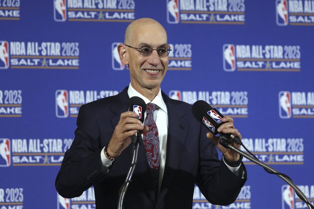 NBA Commissioner Adam Silver speaks during a news conference at Vivint Smart Home Arena, Wednesday, Oct. 23, 2019, in Salt Lake City. The NBA announced that Salt Lake City has been selected to host the NBA All-Star Game in 2023. (AP Photo/Rick Bowmer)