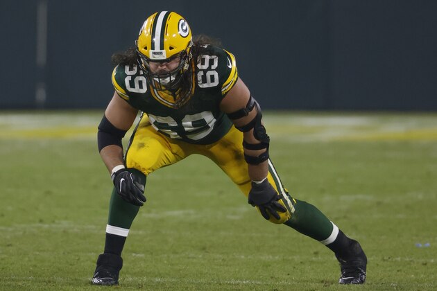 Green Bay Packers offensive tackle David Bakhtiari (69) in action during an NFL football game, Saturday, Dec 19. 2020, between the Carolina Panthers and Green Bay Packers in Green Bay, Wis. (AP Photo/Jeffrey Phelps)