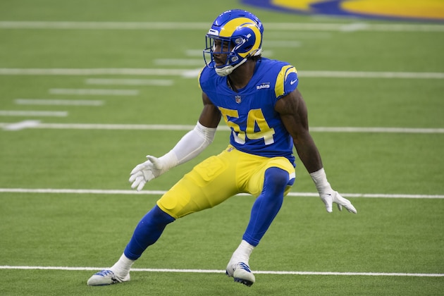 Los Angeles Rams linebacker Leonard Floyd (54) during an NFL football game against the San Francisco 49ers Sunday, Nov. 29, 2020, in Inglewood, Calif. (AP Photo/Kyusung Gong)