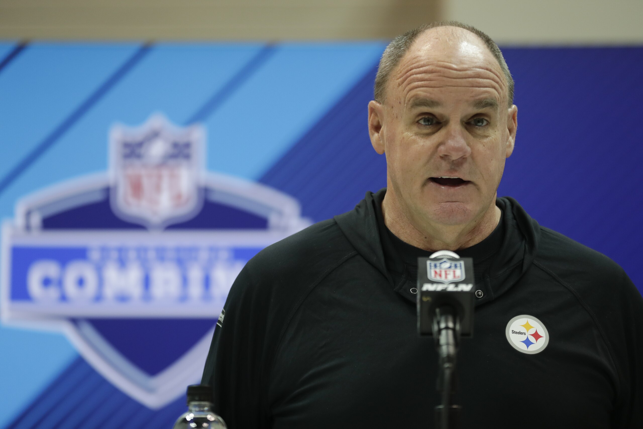 Pittsburgh Steelers general manager Kevin Colbert speaks during a press conference at the NFL football scouting combine in Indianapolis, Wednesday, Feb. 28, 2018. (AP Photo/Michael Conroy)