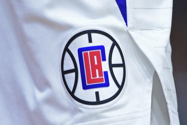 The Los Angeles Clippers logo on display in the first half of an NBA basketball game between the Cleveland Cavaliers and Los Angeles Clippers, Friday, March 22, 2019, in Cleveland. The Clippers won 110-108. (AP Photo/David Dermer)
