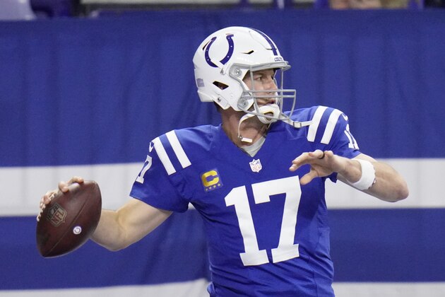 Indianapolis Colts quarterback Philip Rivers warms up before an NFL football game against the Jacksonville Jaguars, Sunday, Jan. 3, 2021, in Indianapolis. (AP Photo/AJ Mast)