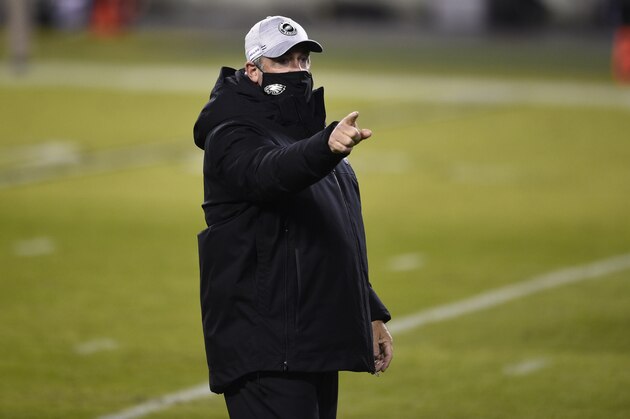 Philadelphia Eagles' Doug Pederson walks the field before an NFL football game against the Washington Football Team, Sunday, Jan. 3, 2021, in Philadelphia. (AP Photo/Derik Hamilton)