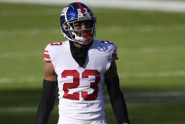 New York Giants free safety Logan Ryan (23) stands on the field during the first half of an NFL football game against the Baltimore Ravens, Sunday, Dec. 27, 2020, in Baltimore. (AP Photo/Nick Wass)