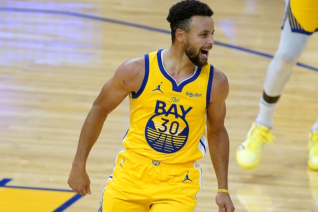 Golden State Warriors guard Stephen Curry (30) smiles after scoring his 62 points during the second half of an NBA basketball game against the Portland Trail Blazers in San Francisco, Sunday, Jan. 3, 2021. (AP Photo/Tony Avelar)