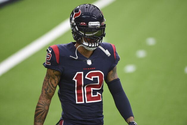 Houston Texans wide receiver Kenny Stills warms up before the start of an NFL football game against the Green Bay Packers Sunday, Oct. 25, 2020, in Houston. (AP Photo/Eric Christian Smith)