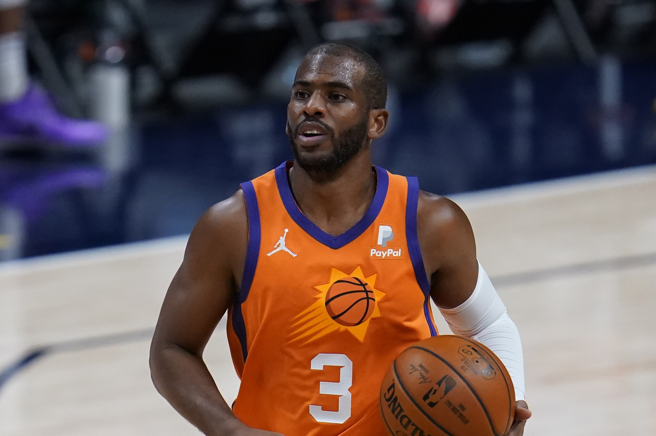 Phoenix Suns guard Chris Paul (3) in the first half of an NBA basketball game Friday, Jan. 1, 2021, in Denver. (AP Photo/David Zalubowski) Phoenix Suns guard Chris Paul (3) in the first half of an NBA basketball game Friday, Jan. 1, 2021, in Denver. (AP Photo/David Zalubowski)