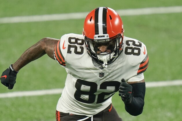 Cleveland Browns' Rashard Higgins (82) during the second half of an NFL football game against the New York Giants Sunday, Dec. 20, 2020, in East Rutherford, N.J. (AP Photo/Seth Wenig)