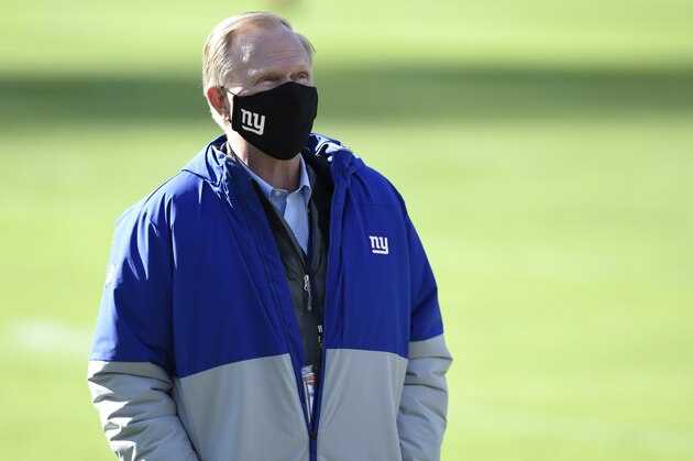 New York Giants owner John Mara wears a face mask to protect against COVID-19 prior to an NFL football game against the Baltimore Ravens, Sunday, Dec. 27, 2020, in Baltimore. (AP Photo/Gail Burton)