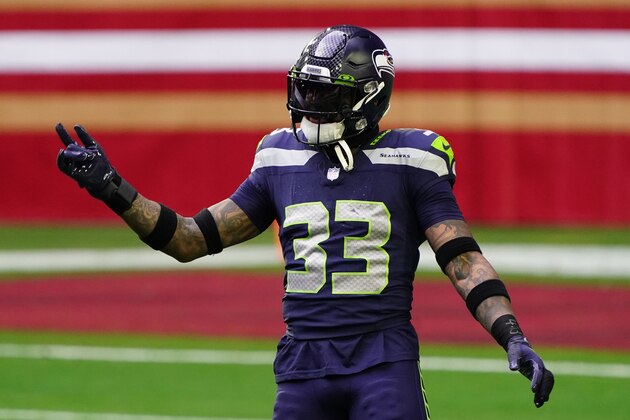 Seattle Seahawks strong safety Jamal Adams (33) against the San Francisco 49ers during the first half of an NFL football game, Sunday, Jan. 3, 2021, in Glendale, Ariz. (AP Photo/Rick Scuteri)