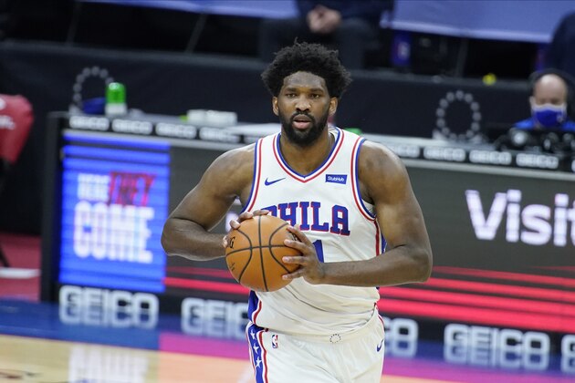 Philadelphia 76ers' Joel Embiid plays during an NBA basketball game against the Charlotte Hornets, Saturday, Jan. 2, 2021, in Philadelphia. (AP Photo/Matt Slocum)