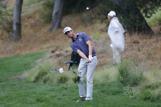 Harris English hits from the first fairway during the final round of the Zozo Championship golf tournament Sunday, Oct. 25, 2020, in Thousand Oaks, Calif. (AP Photo/Ringo H.W. Chiu)