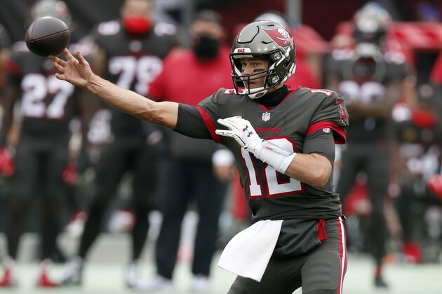 Tampa Bay Buccaneers quarterback Tom Brady (12) throws a pass against the Atlanta Falcons during an NFL football game Sunday, Jan. 3, 2021, in Tampa, Fla. The Buccaneers won the game 44-27. (Jeff Haynes/AP Images for Panini)