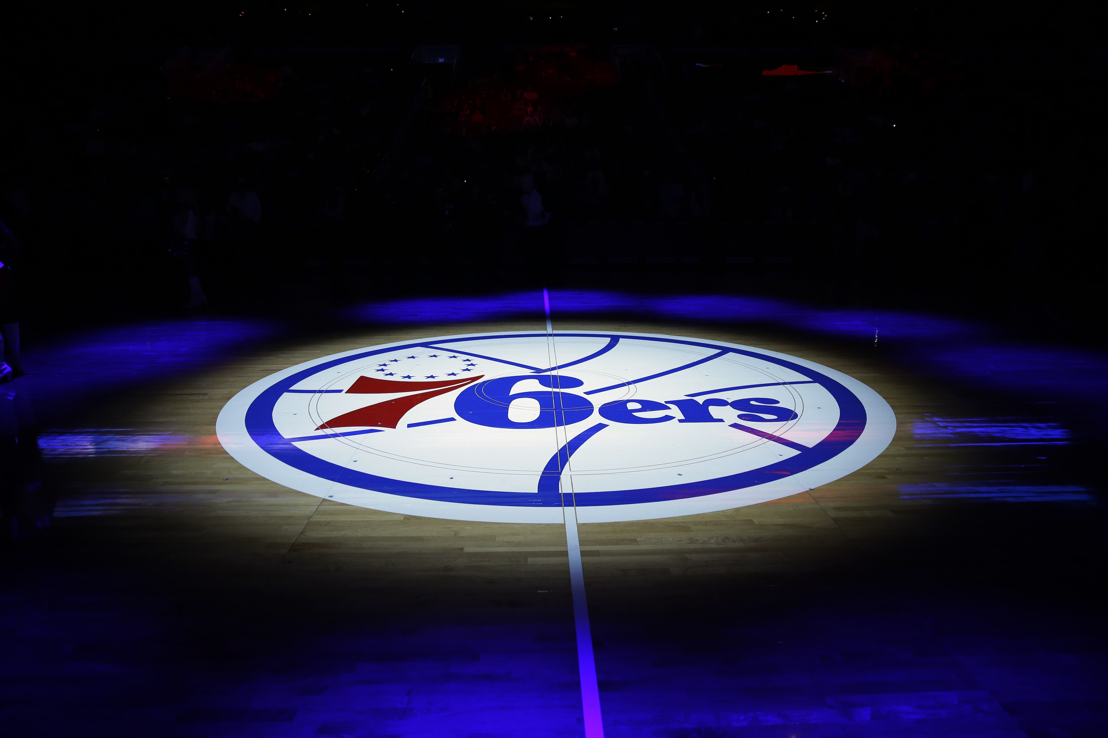 The Philadelphia 76ers' lhalf-court logo is shown before an NBA basketball game against the Cleveland Cavaliers, Friday, Nov. 8, 2013, in Philadelphia. (AP Photo/Matt Slocum) The Philadelphia 76ers' lhalf-court logo is shown before an NBA basketball game against the Cleveland Cavaliers, Friday, Nov. 8, 2013, in Philadelphia. (AP Photo/Matt Slocum)