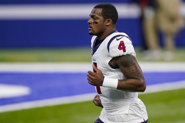 Houston Texans quarterback Deshaun Watson (4) runs off the field before an NFL football game against the Indianapolis Colts in Indianapolis, Sunday, Dec. 20, 2020. (AP Photo/Darron Cummings)