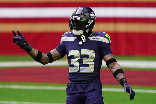Seattle Seahawks strong safety Jamal Adams (33) against the San Francisco 49ers during the first half of an NFL football game, Sunday, Jan. 3, 2021, in Glendale, Ariz. (AP Photo/Rick Scuteri)