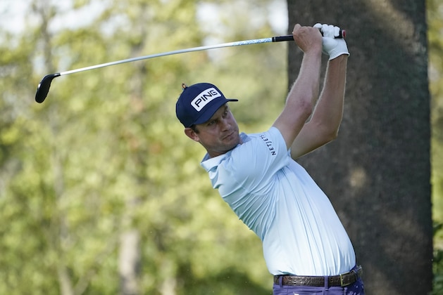Harris English hits from the 12th tee during the first round of the BMW Championship golf tournament, Thursday, Aug. 27, 2020, at Olympia Fields Country Club in Olympia Fields, Ill. (AP Photo/Charles Rex Arbogast)