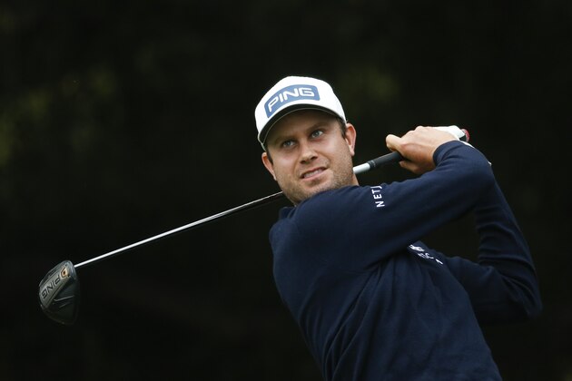 Harris English hits from the second tee during the final round of the Zozo Championship golf tournament Sunday, Oct. 25, 2020, in Thousand Oaks, Calif. (AP Photo/Ringo H.W. Chiu)