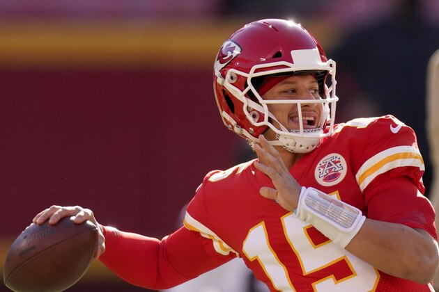 Kansas City Chiefs quarterback Patrick Mahomes throws beforef an NFL football game against the Atlanta Falcons Sunday, Dec. 27, 2020, in Kansas City, Mo. (AP Photo/Charlie Riedel)