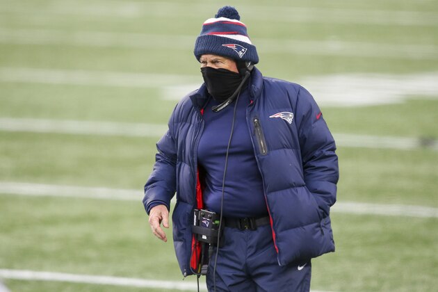 New England Patriots head coach Bill Belichick during an NFL football game against the New York Jets, Sunday, Jan. 3, 2021, in Foxborough, Mass. (AP Photo/Stew Milne)