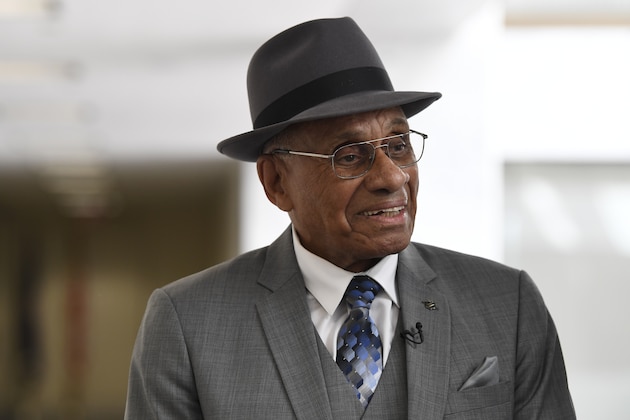 Willie O'Ree, the first black player to compete in the NHL, arrives for a meeting on Capitol Hill in Washington, Thursday, July 25, 2019, with Sen. Tim Scott, R-S.C., and Sen. Debbie Stabenow, D-Michigan. Scott and Stabenow announced their bipartisan legislation to award the Congressional Gold Medal to O'Ree. (AP Photo/Susan Walsh)
