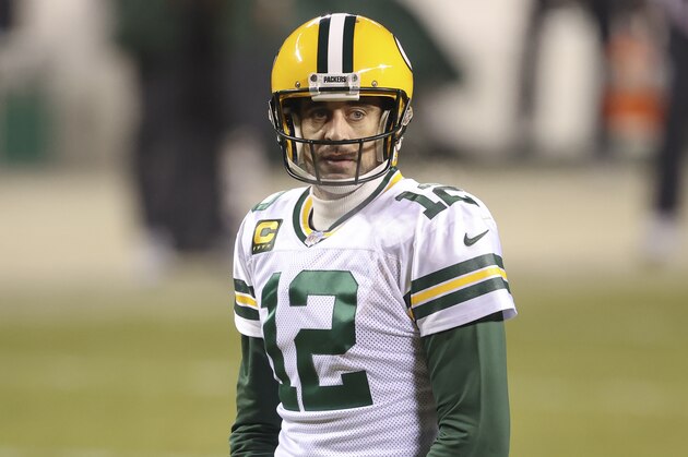 Green Bay Packers quarterback Aaron Rodgers (12) looks on during the second half of an NFL football game against the Chicago Bears, Sunday, Jan. 3, 2021, in Chicago. (AP Photo/Kamil Krzaczynski)